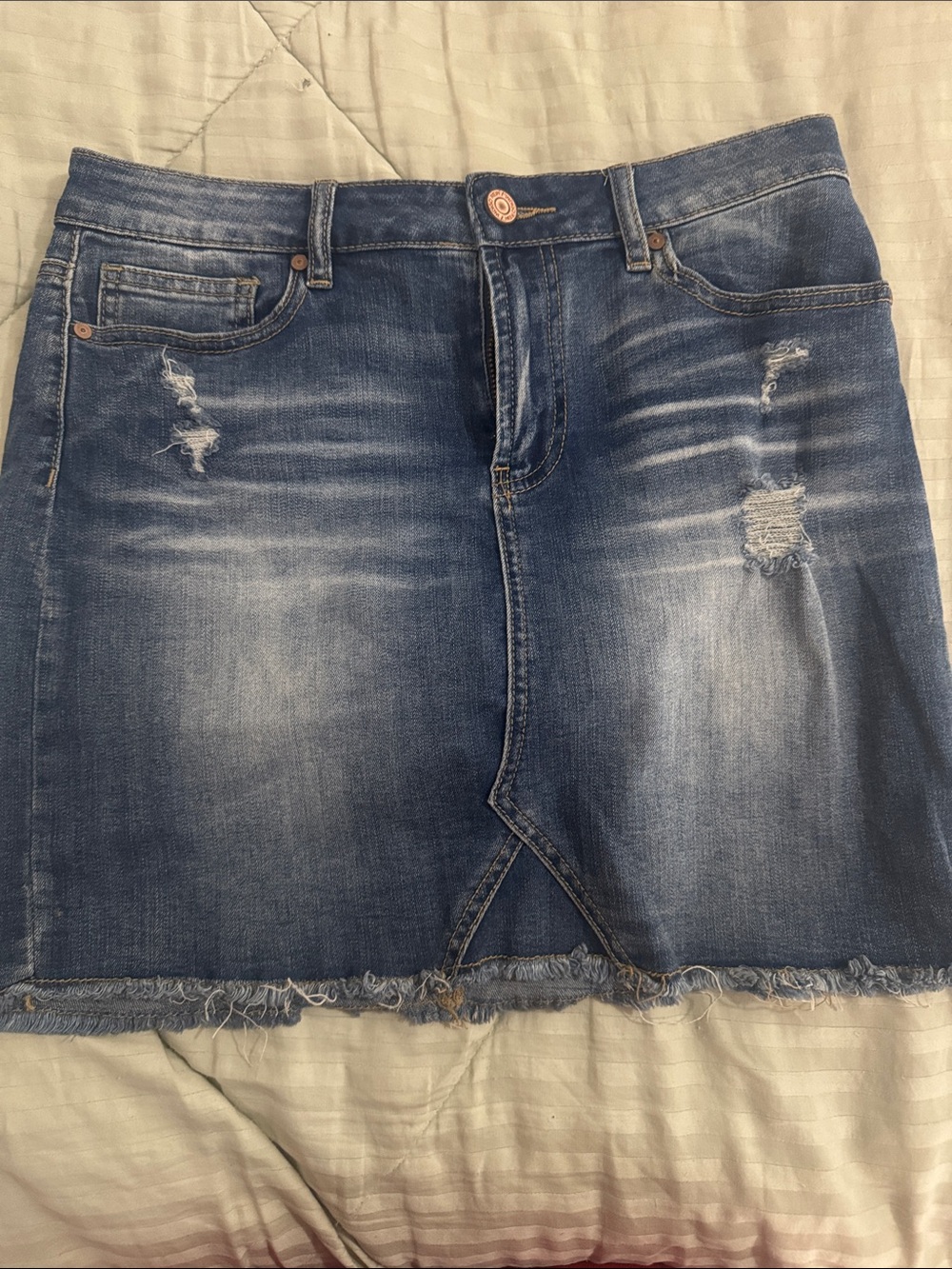 Indigo Rein Distressed Blue Denim Mini Skirt